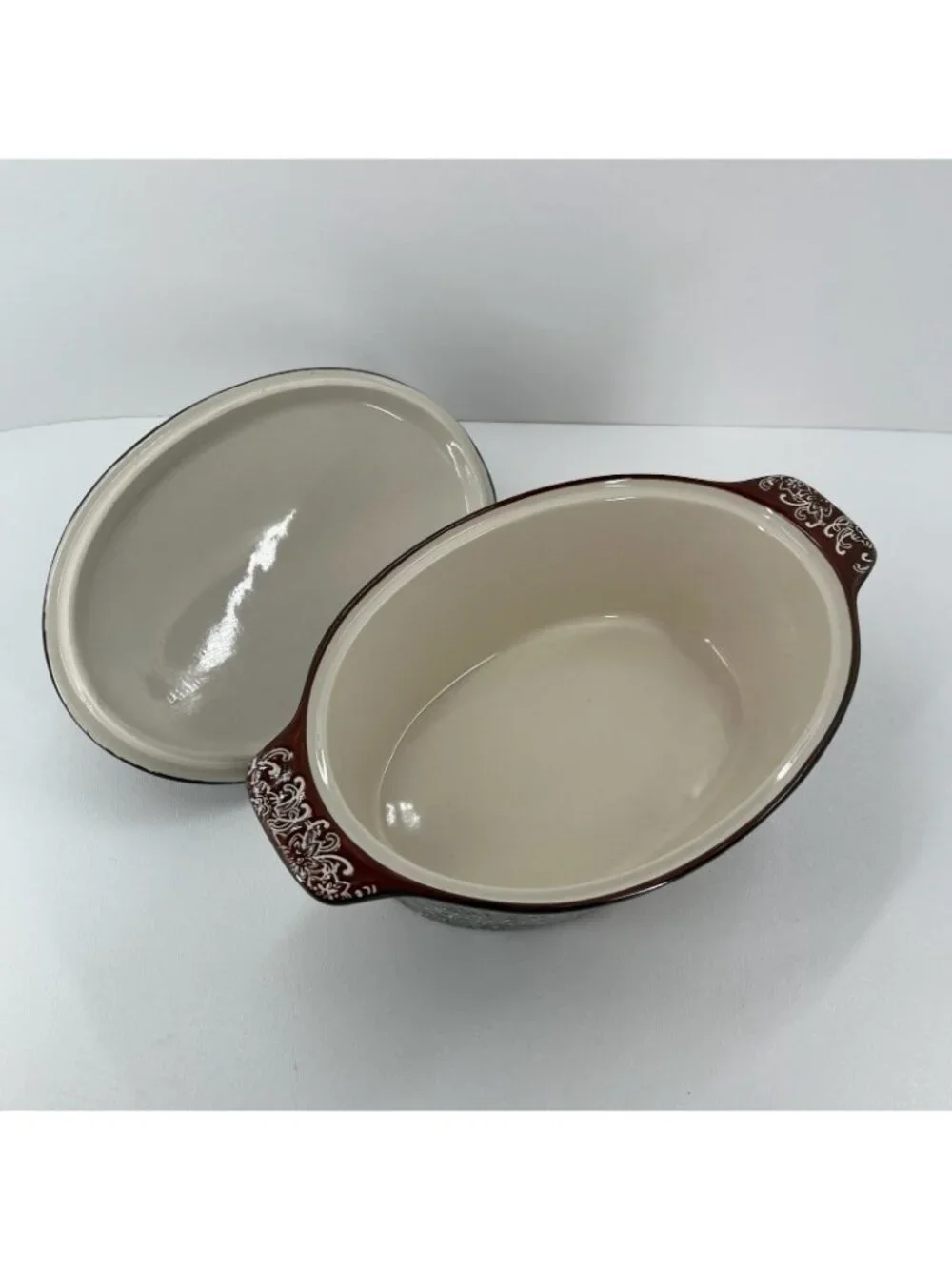 Blue Harbor Rare Ceramic Oval Casserole Dish Covered Baker Lid Oven Safe Black